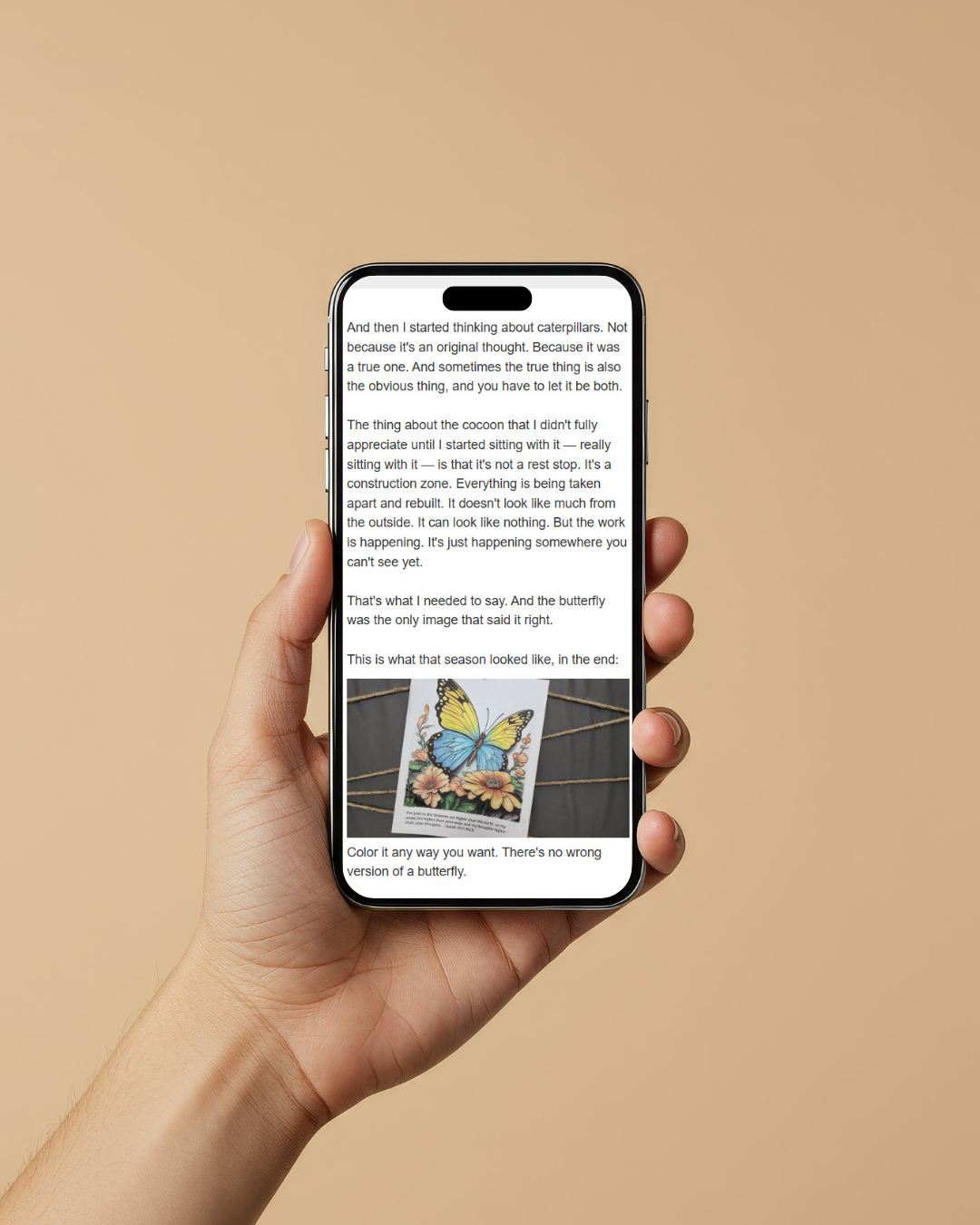 Beige Minimalist Hand Holding Phone Mockup Instagram Post